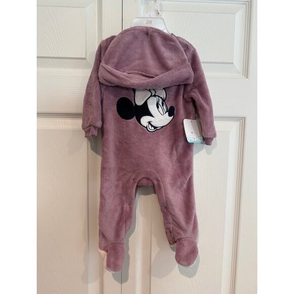 NEW Disney Baby Minnie Mouse Soft Blush Sleeper Onesie + Hat 3-6 mo. - Picture 3 of 8